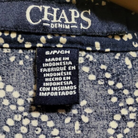 🌿Chaps Women's Small Blue White Print Cap Sleeve Box Style Summer Shirt - Picture 5 of 12